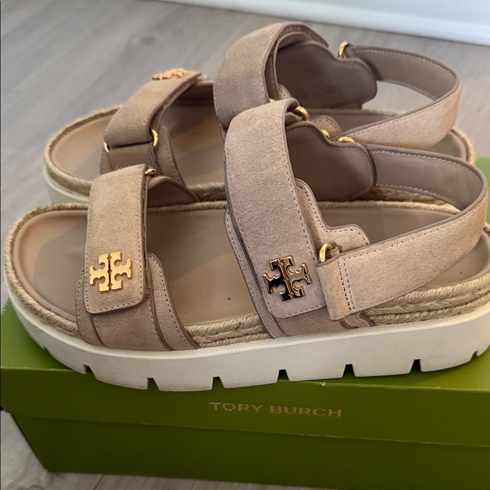Tory Burch Gold Accent Taupe Sandals - Picture 3 of 7